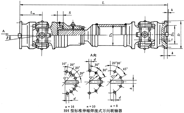 BH型標(biāo)準伸縮焊接式萬向聯(lián)軸器(JB/T3242-93)