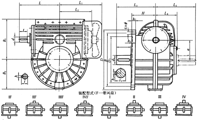 TPS125、TPS160、TPS200、TPS250、TPS315、TPS400、TPS500、通用型減速器形式及外形尺寸