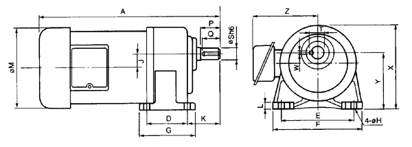 臺(tái)灣ZL、ZF小型齒輪減速電機(jī)三相臥式外形尺寸