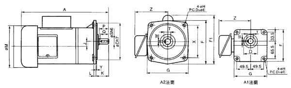 臺(tái)灣ZL、ZF小型齒輪減速電機(jī)單相立式外形尺寸