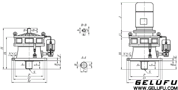 BL12、BLD12、BL15、BLD15、BL18、BLD18、BL22、BLD22、BL27、BLD27、BL33、BLD33、BL39、LD39、BL45、BLD45、BL55、BLD55上海變速機械廠標準行星擺線針輪減速機外形及安裝尺寸 
