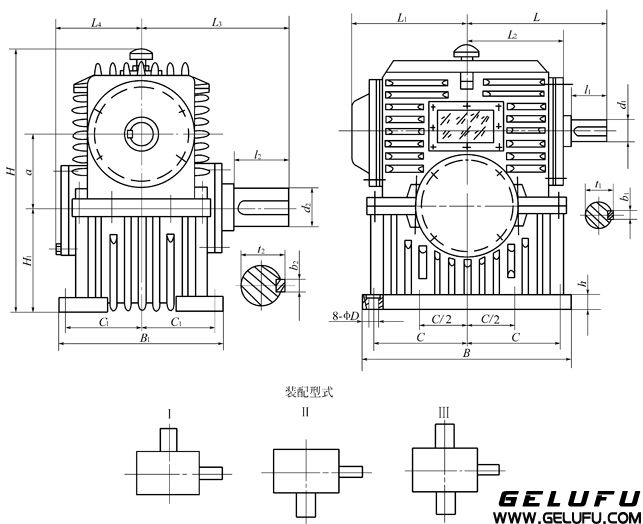 剖分式PWO400、PWO450、PWO500、PWO560、PWO630、PWO710、型平面二次包絡環(huán)面蝸桿減速器主要尺寸