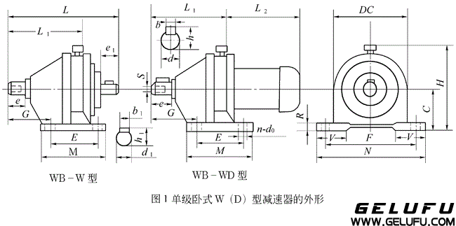 WB、WBD型臥式單級微型擺線減速機外型及安裝尺寸