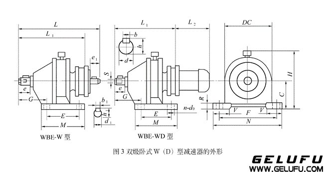 WBE、WBED型立式雙級微型擺線針輪減速機外型及安裝尺寸