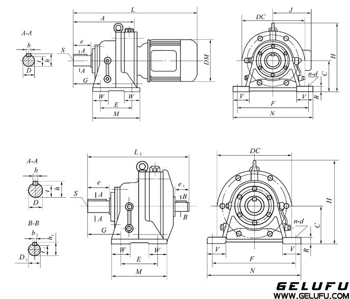 XW、XWD擺線針輪減速機外形及安裝尺寸