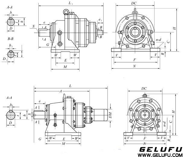XWS420、XWSD420、XWS742、XWSD742、XWS842、XWSD842、XWS853、XWSD853、XWS953、XWSD953、XWS1063、XWSD1063、XWS1174、XWSD1174、XWS1285、XWSD1285、行星擺線針輪減速機外形及安裝尺寸