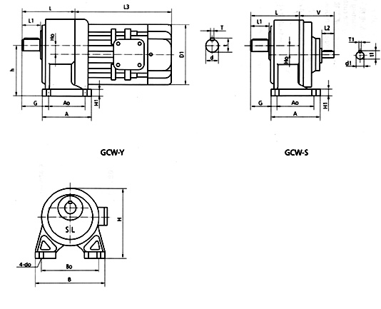 GCW18、GCW22、GCW28系列臥式外型及安裝尺寸