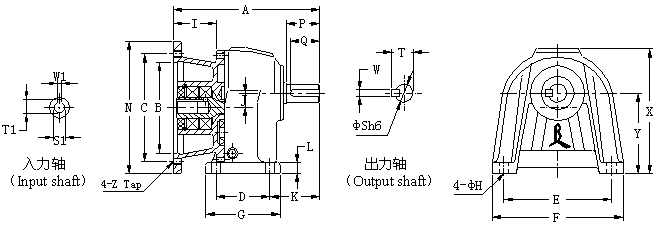CHM型:臥式直結(jié)型齒輪減速機的外型尺寸圖