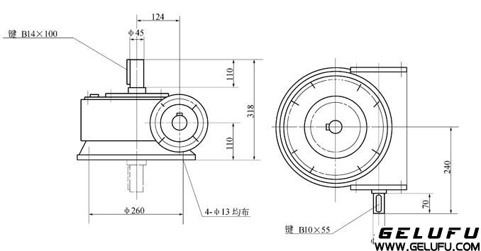 QT16A-7型塔機(jī)用蝸輪減速機(jī)外形及安裝尺寸 QT16A-7型塔機(jī)用蝸輪減速機(jī)外形及安裝尺寸