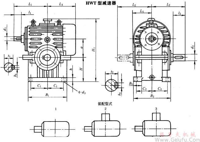 HWT型減速機(jī)外形、安裝尺寸及裝配型式JB/T7936－1999