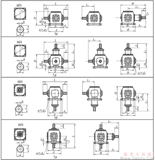 TC2、TC4、TC6、TC7、TC8、TC10、TC12、十字螺旋錐齒輪換向減速機安裝尺寸