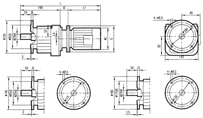 GRF27系列斜齒輪減速電機安裝結(jié)構(gòu)尺寸